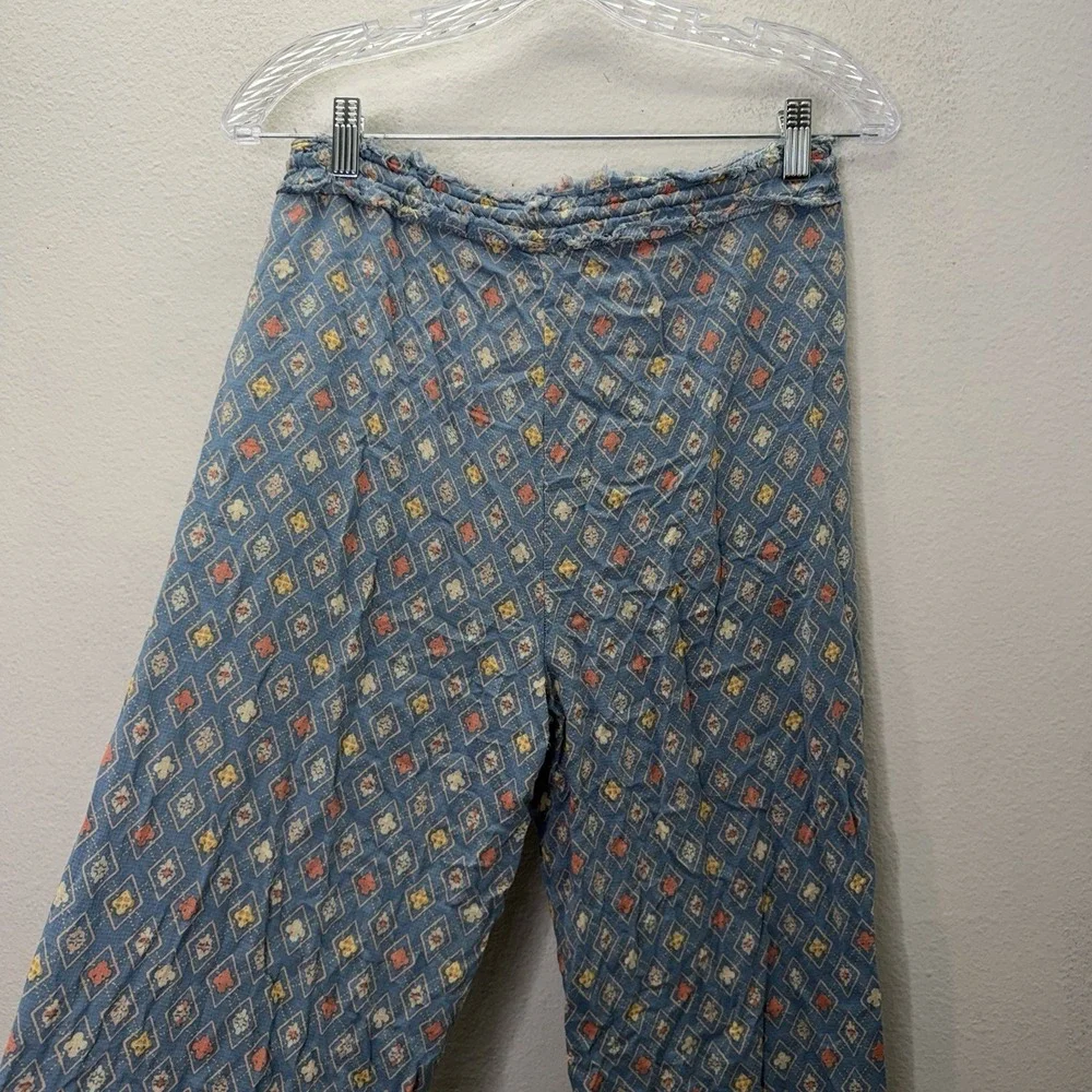 Free People Pants Sz S Wide Leg Lounge Boho Print Pull On Drawstring Stretch